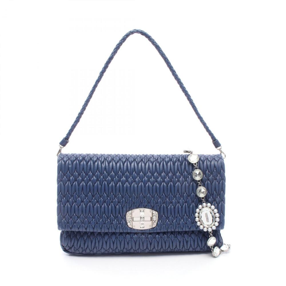 Miu Miu NAPPA CRYSTAL Matelasse Shoulder Bag Leather Blue